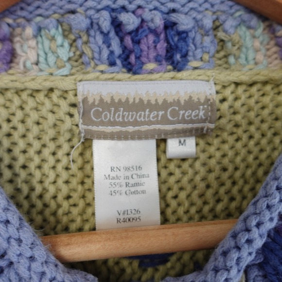 Vintage Coldwater Creek Sweater Med Green Zip Granny Cardigan Aztec Boho Cottage - Picture 3 of 9
